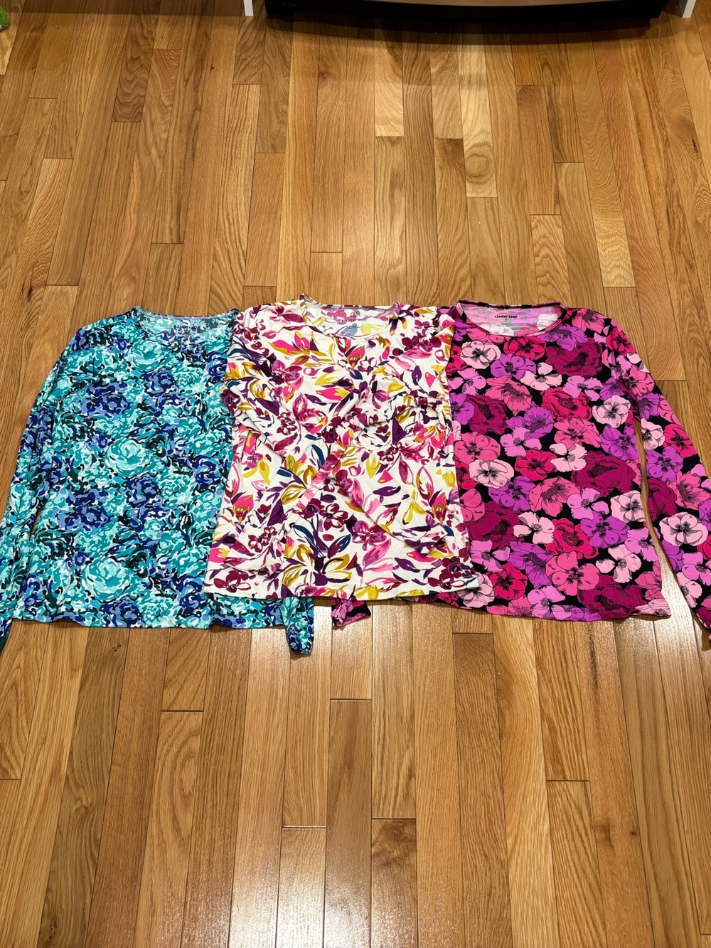 Lands' End Women's Floral Swim Rash Guards - Blue, White, Pink